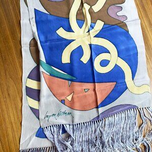 Vintage Long Silk Scarf from the 1970s featuring a Bold Modernist Design